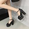 Fashion Chunky Platform High Heels Pumps Women Autumn Pu Leather Ankle Buckle Mary Jane Shoes Woman Thick Heeled Black Lolita Shoes