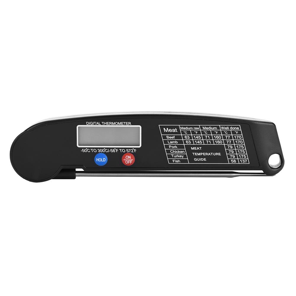 LCD Digital Food Thermometer with Foldable Probe Kitchen Cooking BBQ Grill Temp Tester Black
