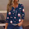 Women's Fashion Casual Halloween Printed V-Neck Short Sleeve Decorative Button Three-quarter Sleeve T-shirt Top