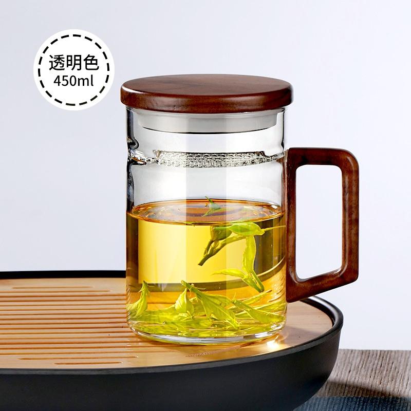 

450ml 550ml Heat-resistant Glass Tea Mug With Crescent Filter Wooden Handle Lid Tea Water Separation Cup Drinkware 450ML