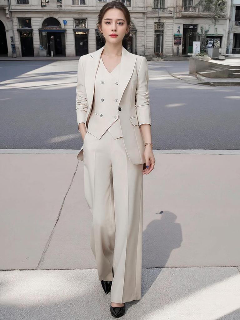 Exclusive Brand Spring-Autumn Slimming Lawyer Suit: Three-Piece Vest & Straight-Leg Pants Set