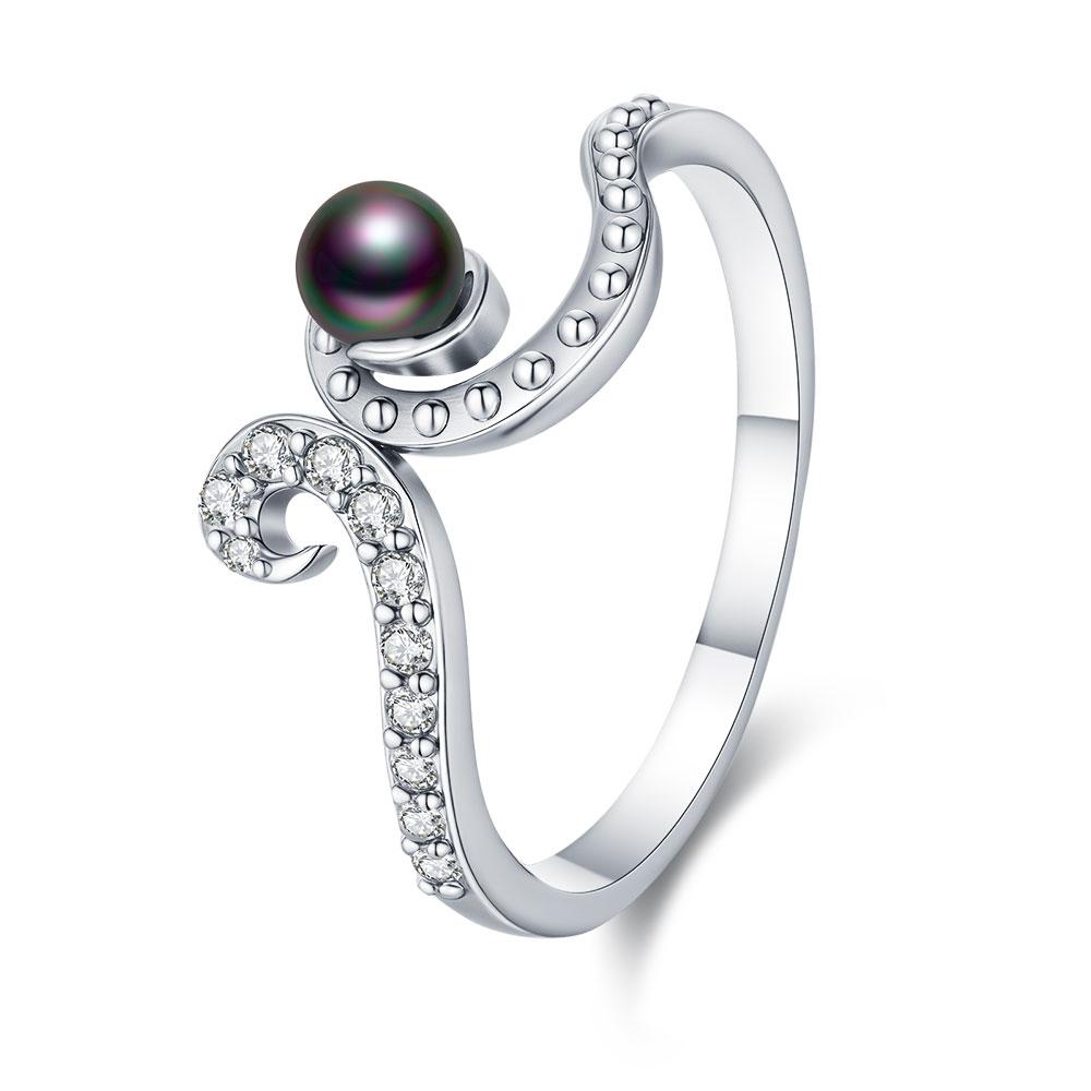 Original S925 Silver Creative Double Circle Snake Ring Fish Tail Black Pearl Octopus Ring Cute Ladies Jewelry Gifts