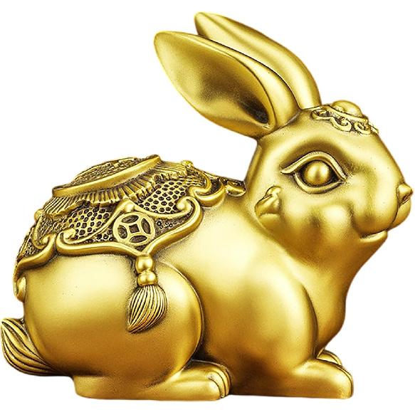 Aris & Juno Brass Wealth Rabbit Figurine – Chinese Feng Shui Prosperity, Protection & Good Fortune Symbol for Entryway, Office Desk or Home Decor,