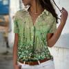 2025 Summer New Fashion Women's Butterfly Printed Short Sleeve V-neck Casual Button-down Shirt Top
