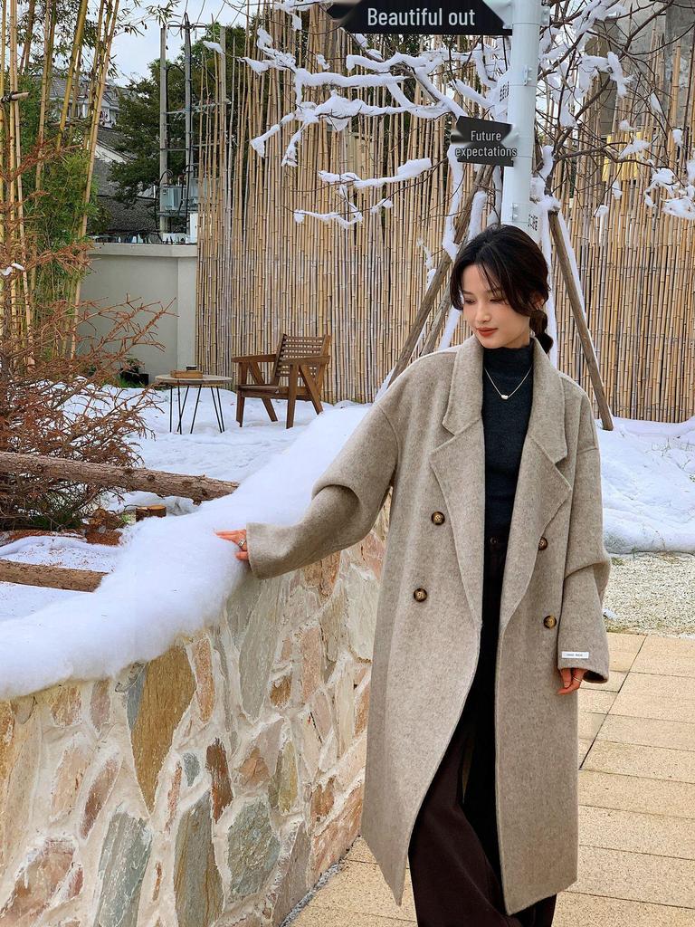 Luxurious Hand-Stitched Korean Cocoon Double-Faced 100% Wool Coat
