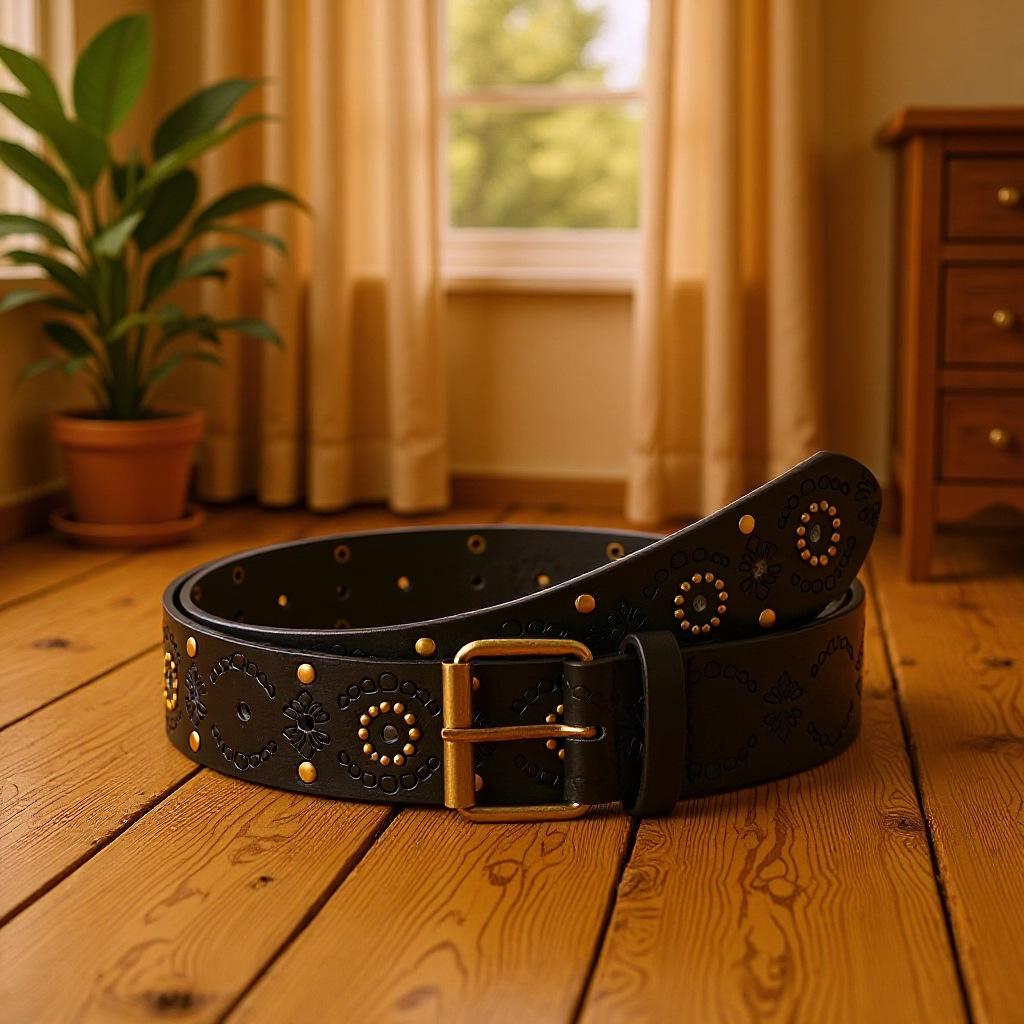 Unisex Punk Style Leather Belt with Rivet Decoration for Jeans