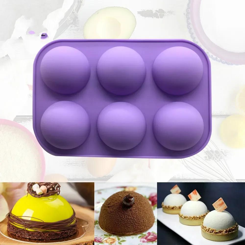 Baking Utensils, Kitchen Tools for 3D Baking, Chocolate Hemispherical Cake Mold, 6-hole Silicone Baking Mold