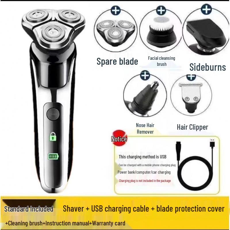 German Electric Shaver: 6-in-1 Multifunctional, Floating Triple Head, Waterproof Men's Beard Razor