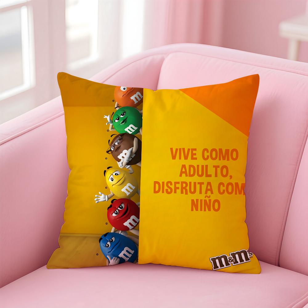 Mode M&M's Schokoladenbonbon Meme Kissenbezug Hausstaubmilbenabweisender Kissenbezug Unsichtbarer Reißverschluss Seidig kurzer Plüsch Sofakissenbezug