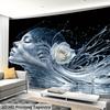 Dreamy Artistic Portrait Tapestry White Rose Water Flow Design Modern Decor Wall Hanging for Living Room or Bedroom Decoration