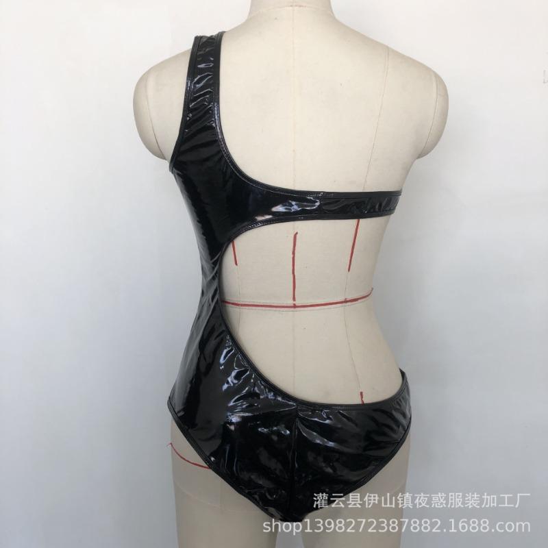 Beautiful sexy one-piece erotic underwear patent leather erotic clothing large size nightclub stage performance suit
