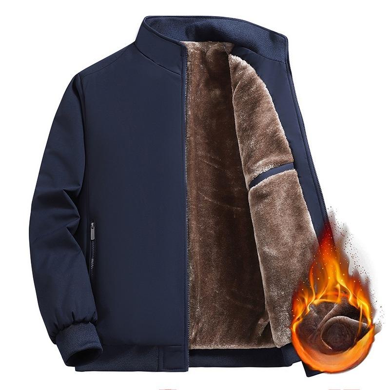 Men's Casual Plush Thick Jacket Winter Fleece Lined Warm Coat Stand Collar Zipper Pocket Parka Work Cargo Quilted Windproof Outwear Jackets for Men