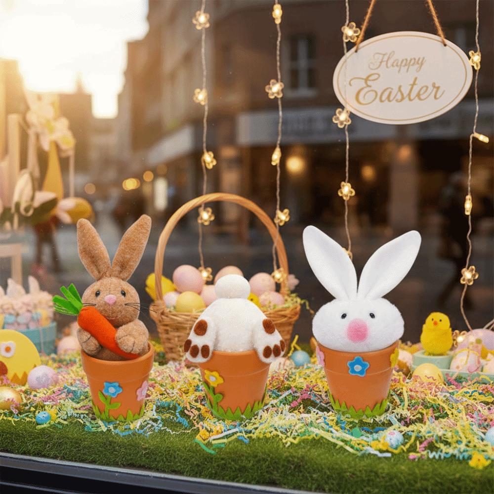 Cartoon Rabbit Holding Carrot Ornament Realistic Country Retro Style Easter Bunny Statue Handmade Flower Pot Ornament