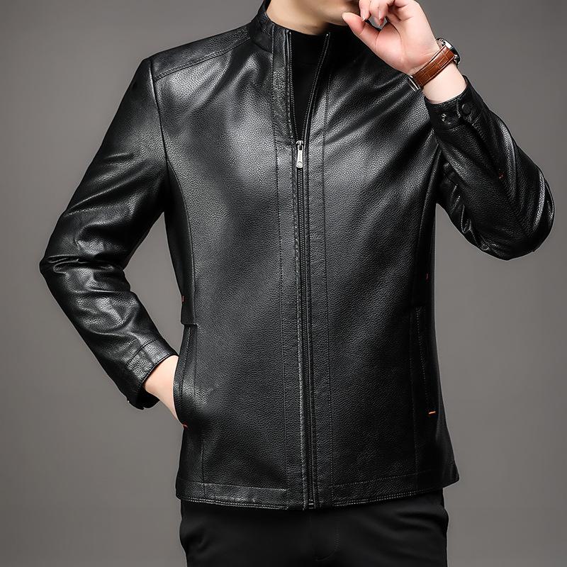 Giacca in pelle da uomo autunno e inverno nuova giacca in pelle morbida con colletto alla coreana Giacca in pelle casual ampia da uomo