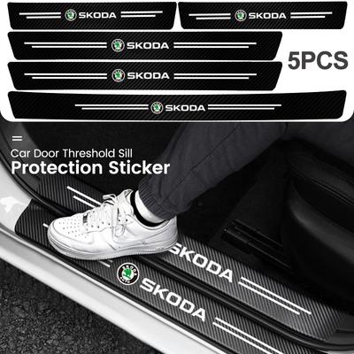 AAAAG1 Car Door Sill Carbon Fiber Sticker Threshold Side Anti Scratch Waterproof Decal for Octavia Kodiaq Fabia Superb Mk3