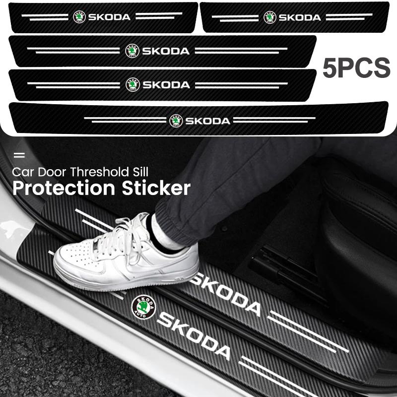 HQKI8 Car Door Sill Protective Sticker Carbon Fiber Leather Threshold Strips for Skoda Fabia Superb Octavia Rapid Mk3 A4 A6 A7 2 3 A5