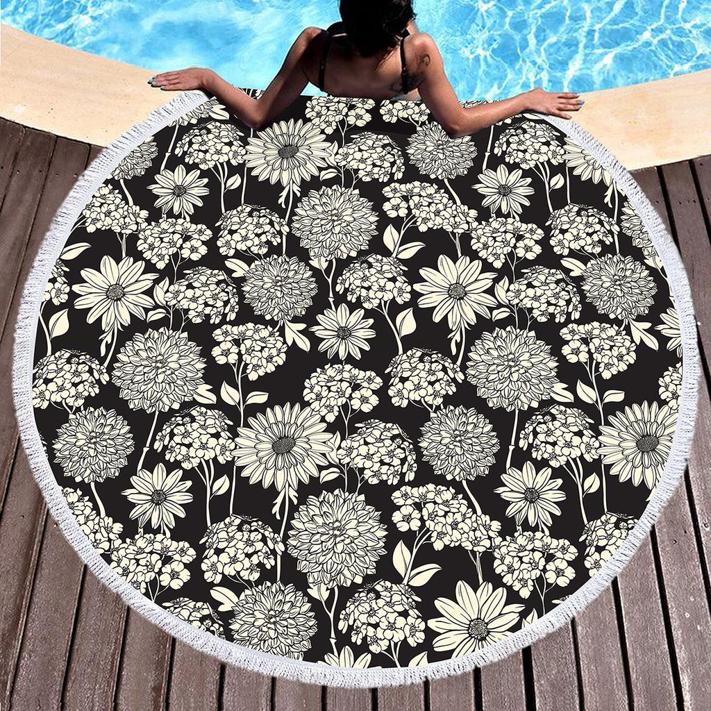 Vintage Floral Round Beach Towel,Microfiber Boho Beach Blanket Sand Free Quick Dry Bath Towel Absorbent Meditation Rug Yoga Mat