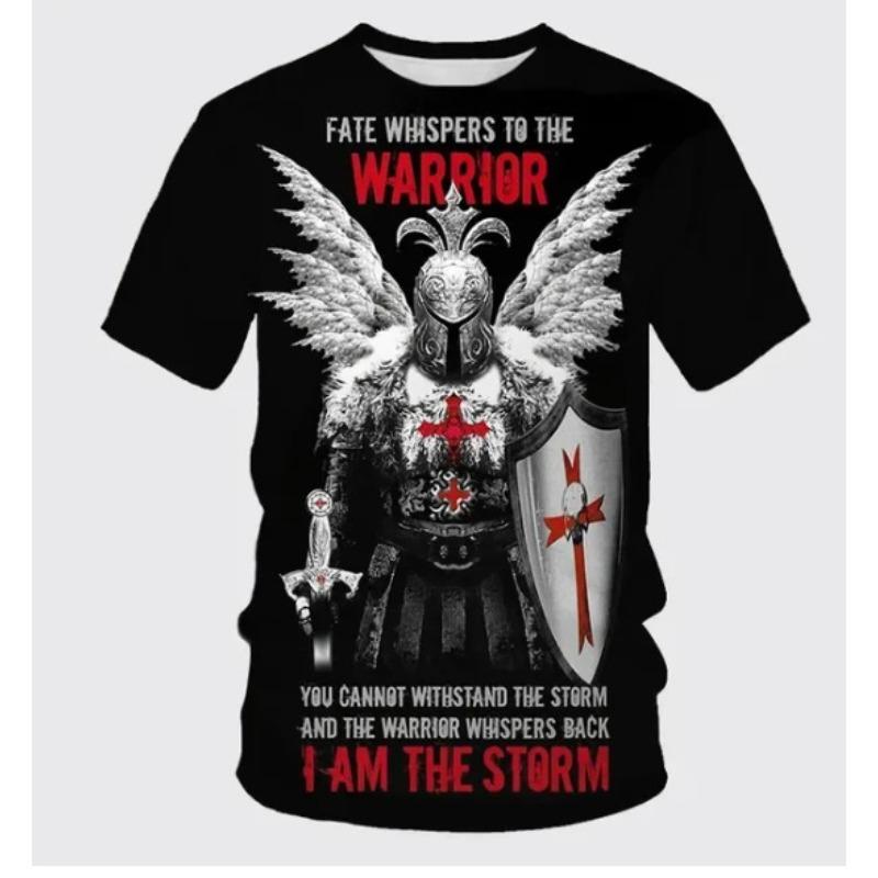 Men's 3D Printed T-Shirt Knight Pattern Print Short Sleeve O-Neck Pullover Casual Top