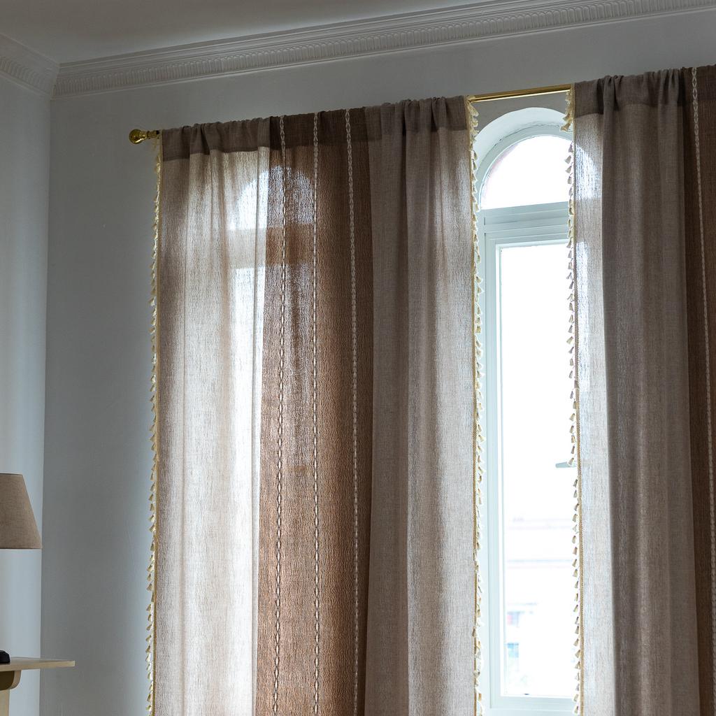 Jacquard Curtains Thickened Coffee-Colored Semi-Transparent Blackout Kitchen Curtains