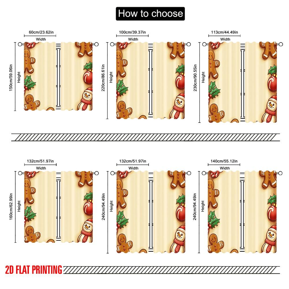 2pcs,2D Plane Printing Curtains Christmas Cookies Border Festive Treats (4) Versatile Fabric (without Rod) Art Deco Festive