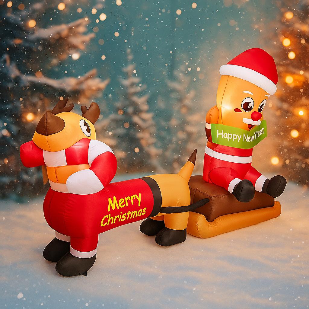 6.89FT Inflatable Toy Santa Sleigh Reindeer LED Lights Xmas Decorations for Yard Supplies Home Decorations Ornament Holiday Gift