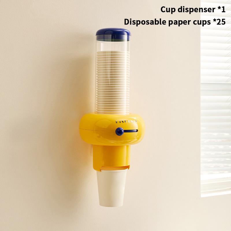 Plastic Disposable Paper Cup Holder Punch Free Wall Mounted Automatic Cup Dispenser Large Capacity Dustproof Container Home