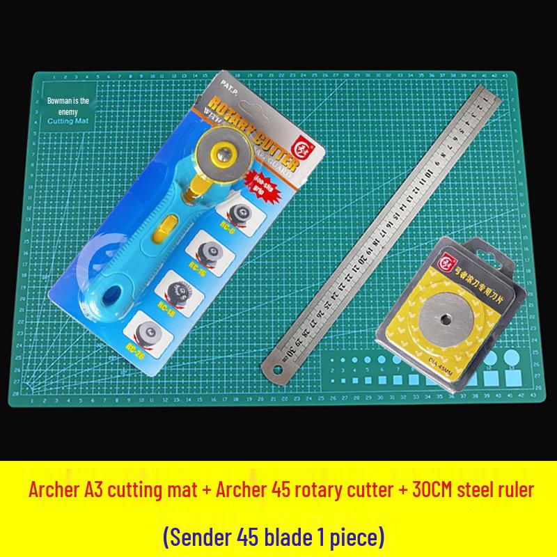 Leather & Rubber Cutting Tool Set: Rotary Cutter, Taper Ruler, Trapezoidal Ruler, and Cutting Mat