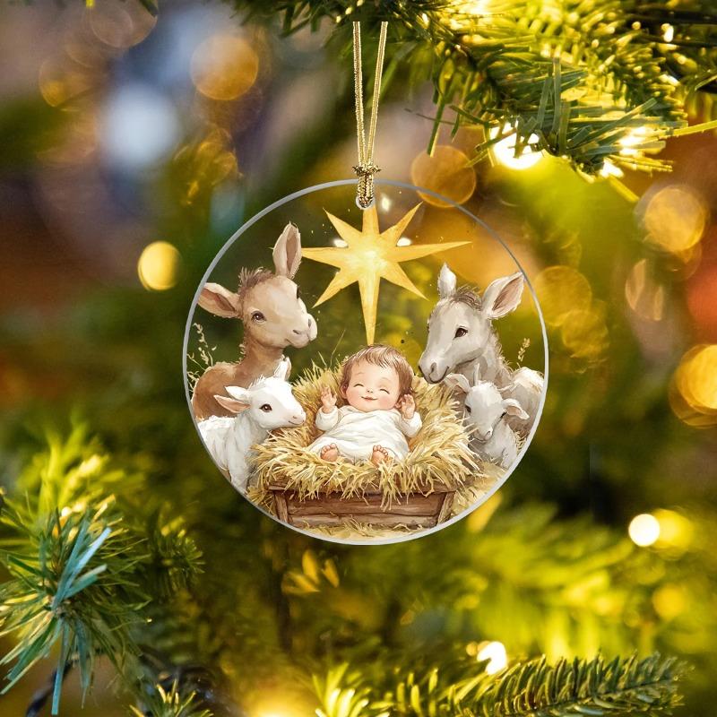 2D Flat Virgin Mary Animal Star Round Acrylic Wooden Sign, Christmas Tree, Home Decor Plaque Hanging Wall Art Decorative Garden Decoration for Room Do