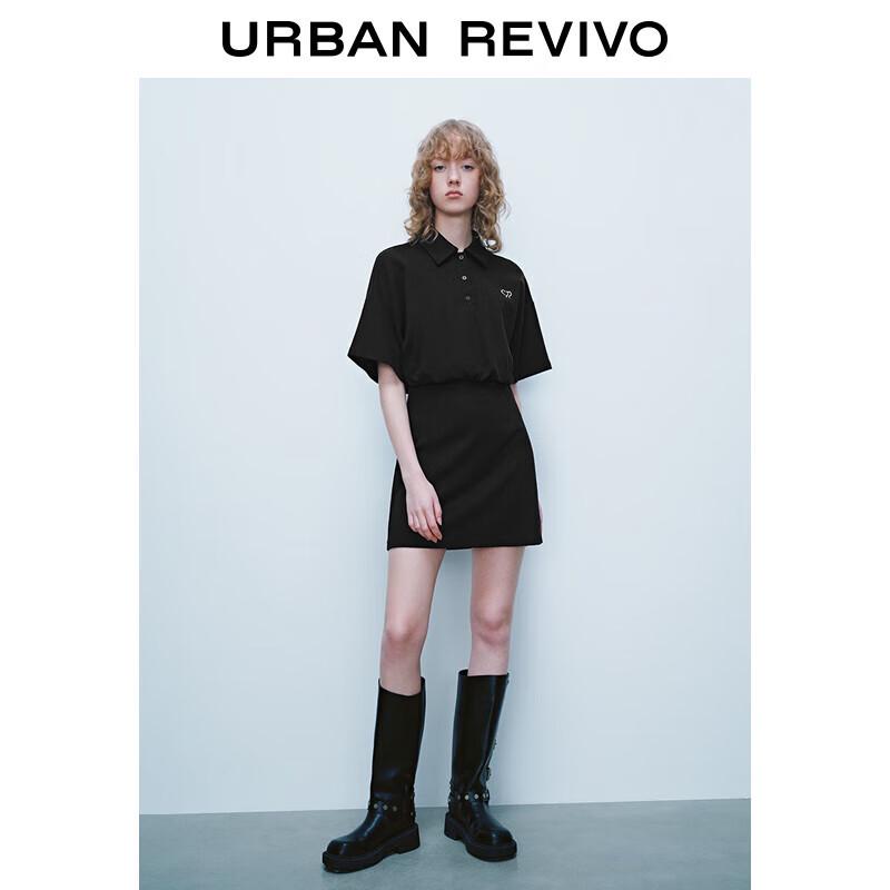 

UR 2025 Spring Women s Casual Color-block Embroidered Short Sleeve Dress L
