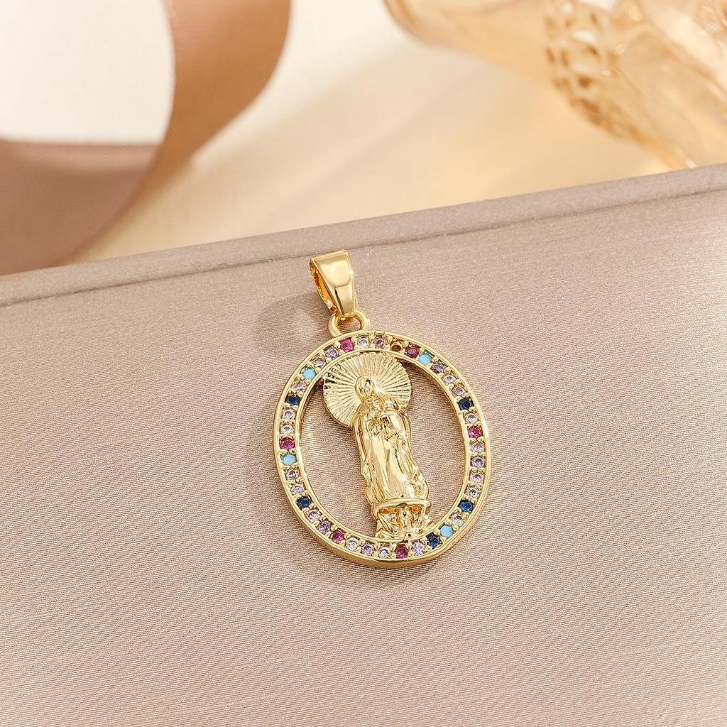 Přívěsek Panny Marie ve stylu Blízkého východu, vykládaný mědí a zirkony, s řetízkem z nerezové oceli - Evropská a americká móda