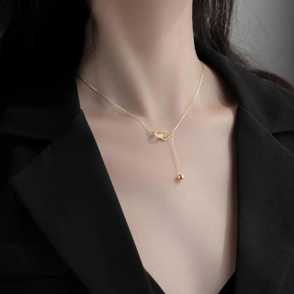 High-End Diamond Double Ring Tassel Necklace for Women - Simple, Fashionable Clavicle Chain