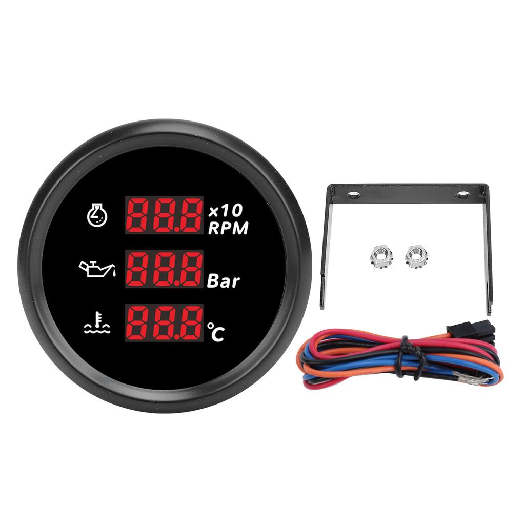 52mm Digitale Öldruck Wassertemperaturanzeige mit Hintergrundbeleuchtung 3 in 1 LED-Anzeige Drehzahlmesser für Boot Yacht Wohnmobil LKW