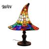 Retro Gothic Lighting Stained Glass Witch Hat Lamp, USB Powered Resin Night Light, Colored Lampshade Halloween Table Lamp for Bedroom Bookshelf Mantel
