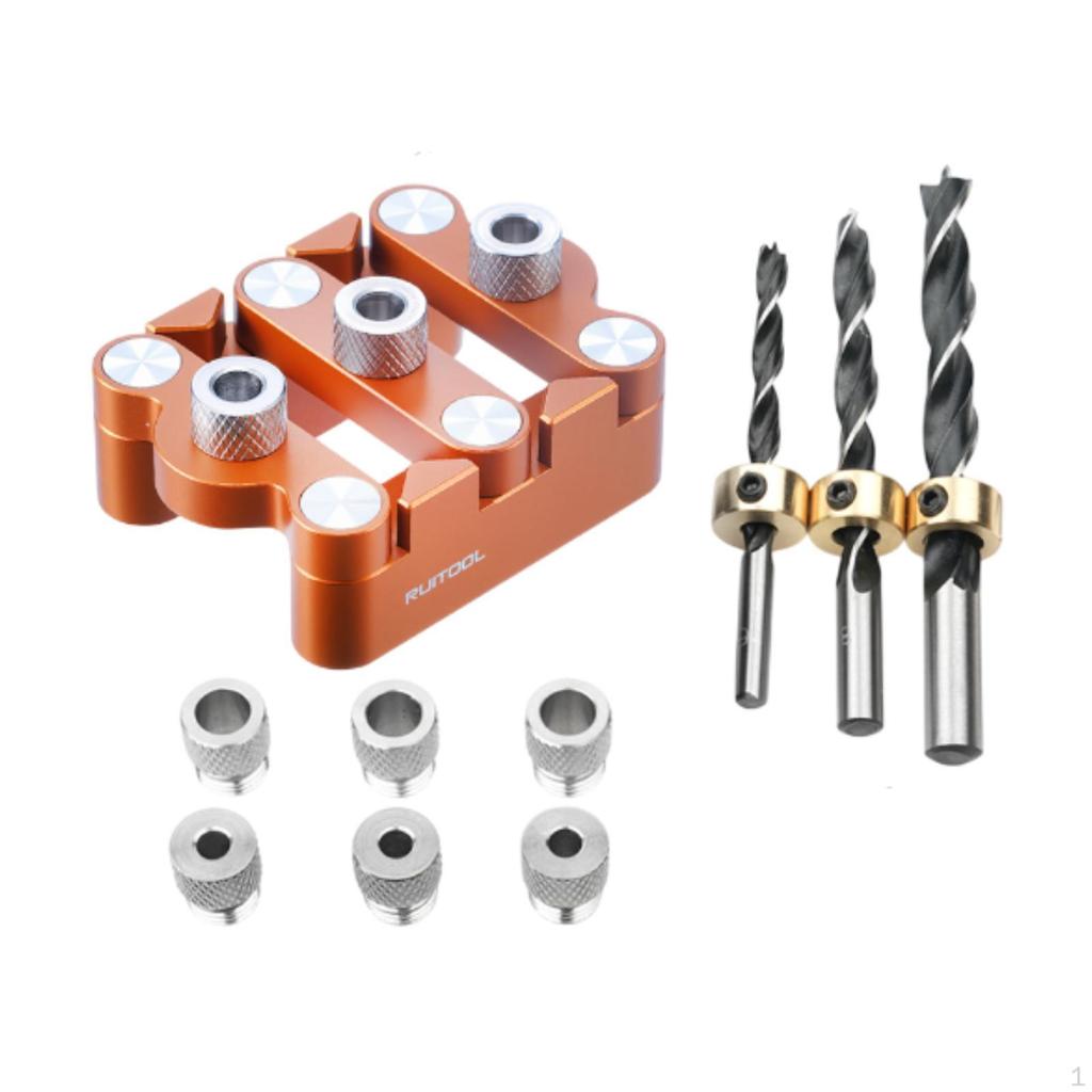 Self Centering Dowel Jig Drill Joinery Kit DIY Furniture Aluminium Alloy Punch 6/8/10mm Bits
