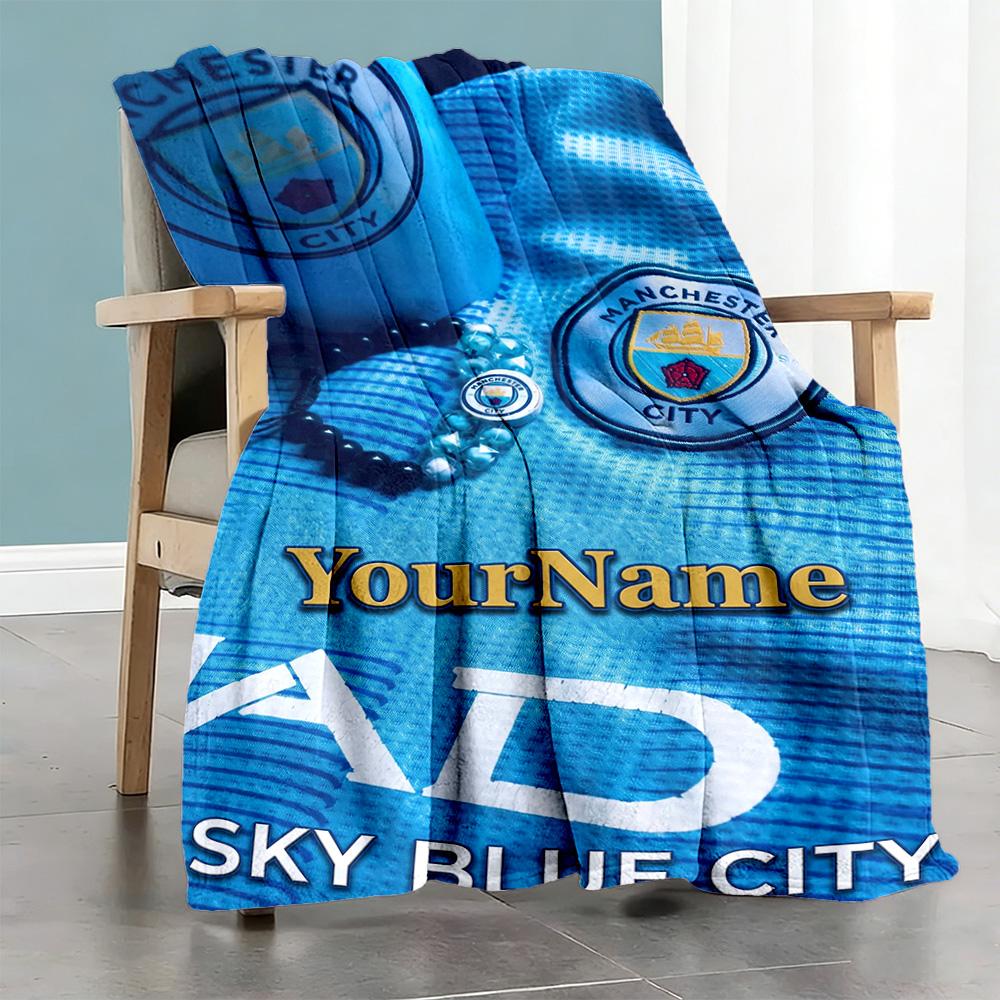 Manchester City Personalized Text Blanket Cozy Customizable Blanket Warmthful Decor Throw For Office Chair Bed Livingroom Office Four Seasons Universa