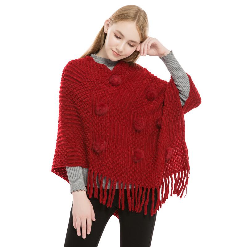 Women's Fashion Temperament Casual Hair Ball Fringe Cape Sweater Bucket Coat