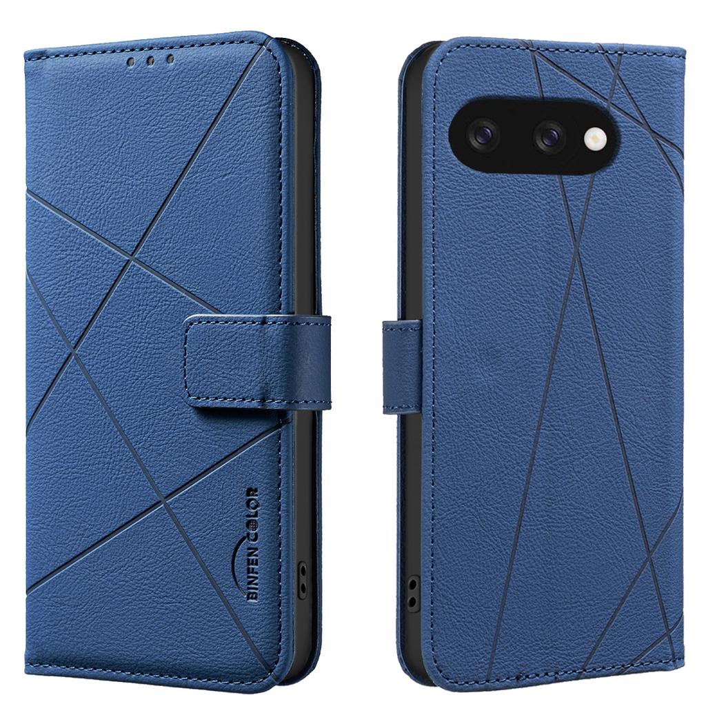 For Google Pixel 9a Case BINFEN COLOR BF35 Geometry Imprinted Leather Phone Cover RFID Blocking Wallet Stand