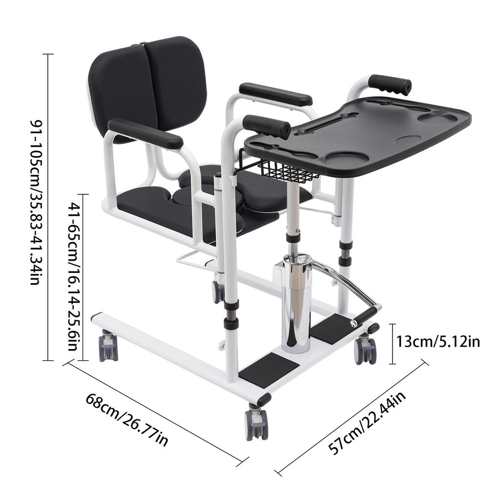 330 Lb Adjustable Height Wheelchair with 180° Split Seat and Commode, Suitable for the Elderly and People with Disabilities