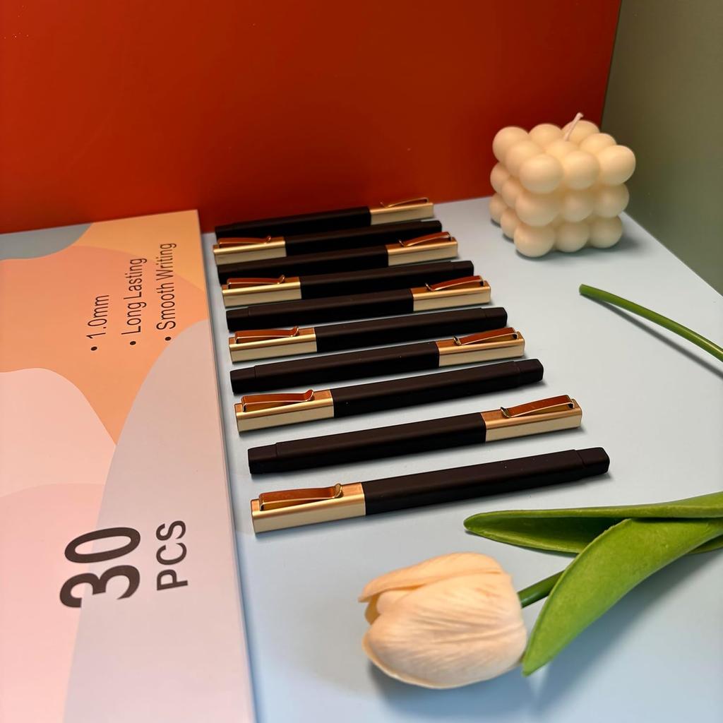 Aozora Aesthetic Pens Ballpoint Super Smooth Writing Pens Bulk 30 pack Medium Point 1.0mm No Bleed Pen with Gold Clip Black Ink