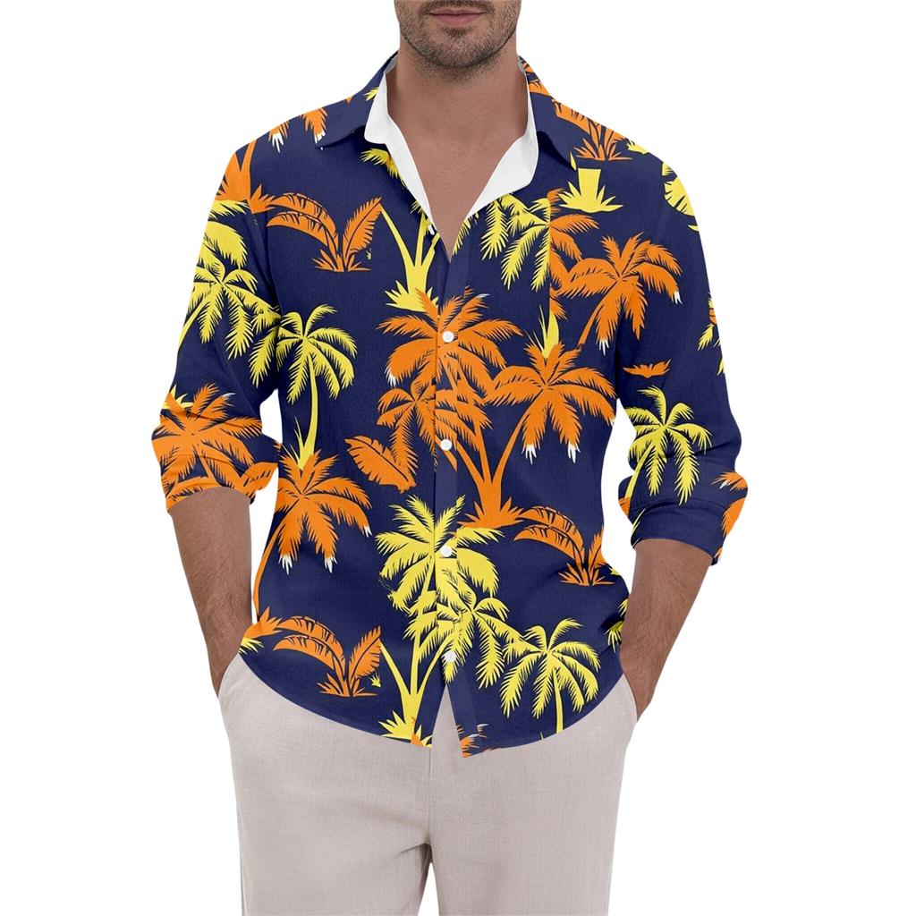 Men's Clothing Long Sleeve Hawaiian Shirt for Men Casual Button Down Shirts for Men Lightweight Floral Design