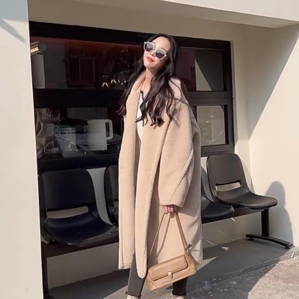 2024 Winter Long Faux Fur Coat Women Winter Lamb Fur Plush Coat Ladies Blazer Collar Lapel Fluffy Jacket Fashion Overcoat Elegant Outerwear