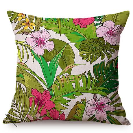 Cotton And Linen Cushion Cover, Tropical Jungle Floral Style, Banana Leaf, Frangipani, Sofa Pillow Case, Home Decoration