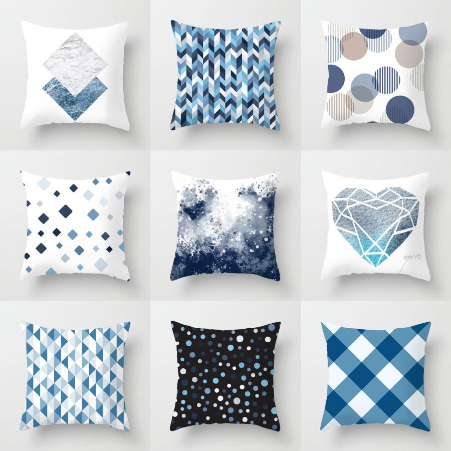 

45x45 cm Fashion Simple Geometric Cushion Cover Blue Polyester Pillow Cover Decor Sofa Cushion Pillow Cover Home Decor