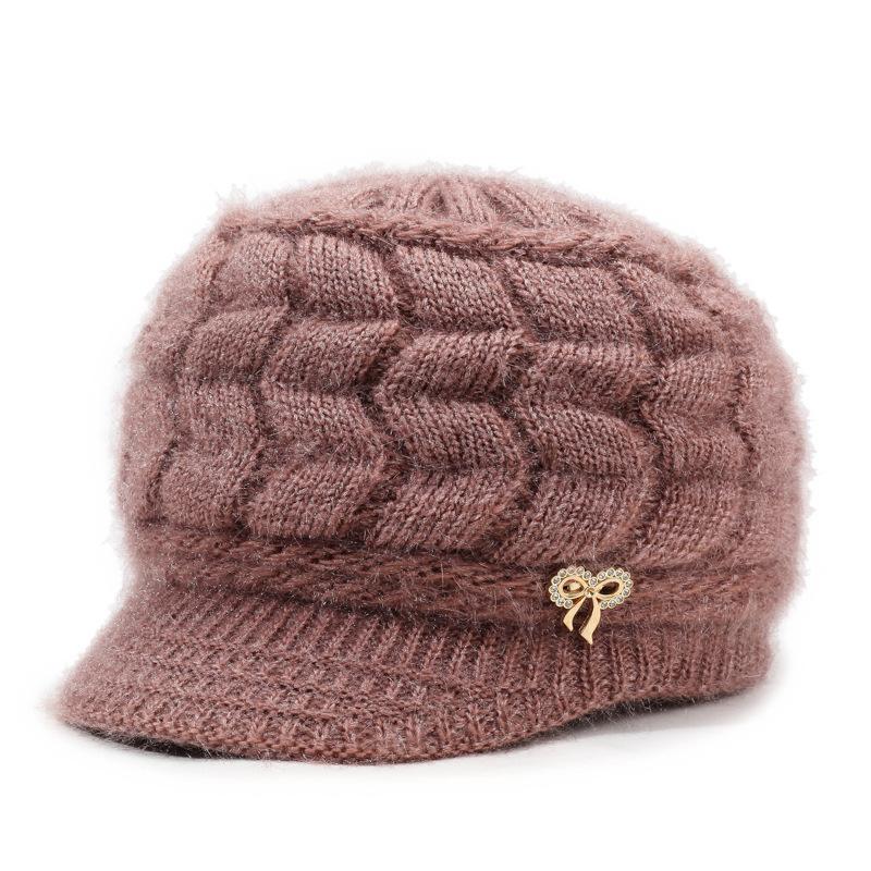 Autumn Winter Women's Hat Thick Wool Hat with Duck Tongue Middle-Aged and Elderly Knitted Hat Mother Hat Pullover Hat