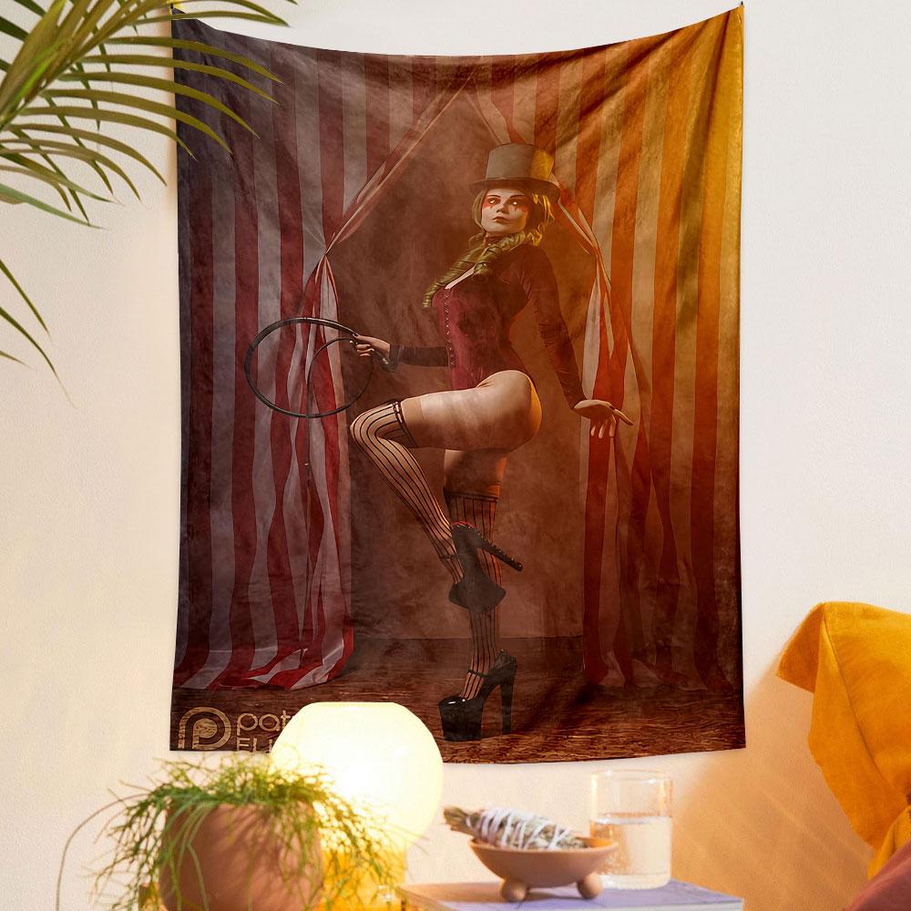 Circus Acrobat Woman Tapestry Wall Hanging, Vintage Performer Art, Retro Carnival Wall Decor for Bedroom Dorm