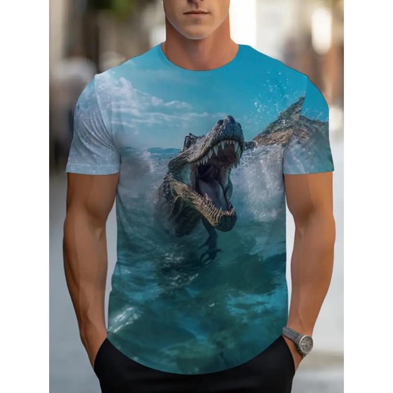 

Мужская футболка с 3D-принтом динозавра, повседневная, с коротким рукавом, с круглым вырезом, из дышащей полиэстеровой ткани, летний стиль 6XL