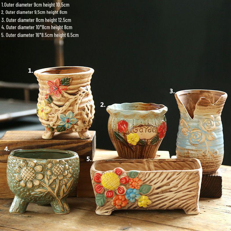 Breathable Ceramic Indoor Succulent Planter Set - Creative Small Flower Pots
