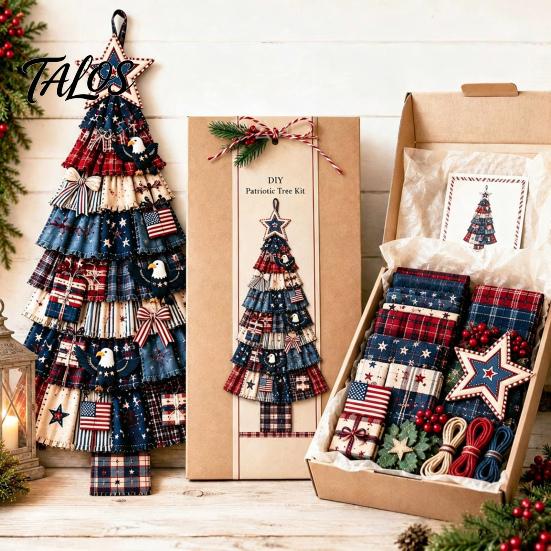 Cadeau d'artisanat de Noël pour adultes Kit d'arbre Patchwork Surdimensionné à faire soi-même, Ensemble d'assemblage en tissu à carreaux Rétro Décoration avec Ornements Suspendus Décoration de Maison de Fête