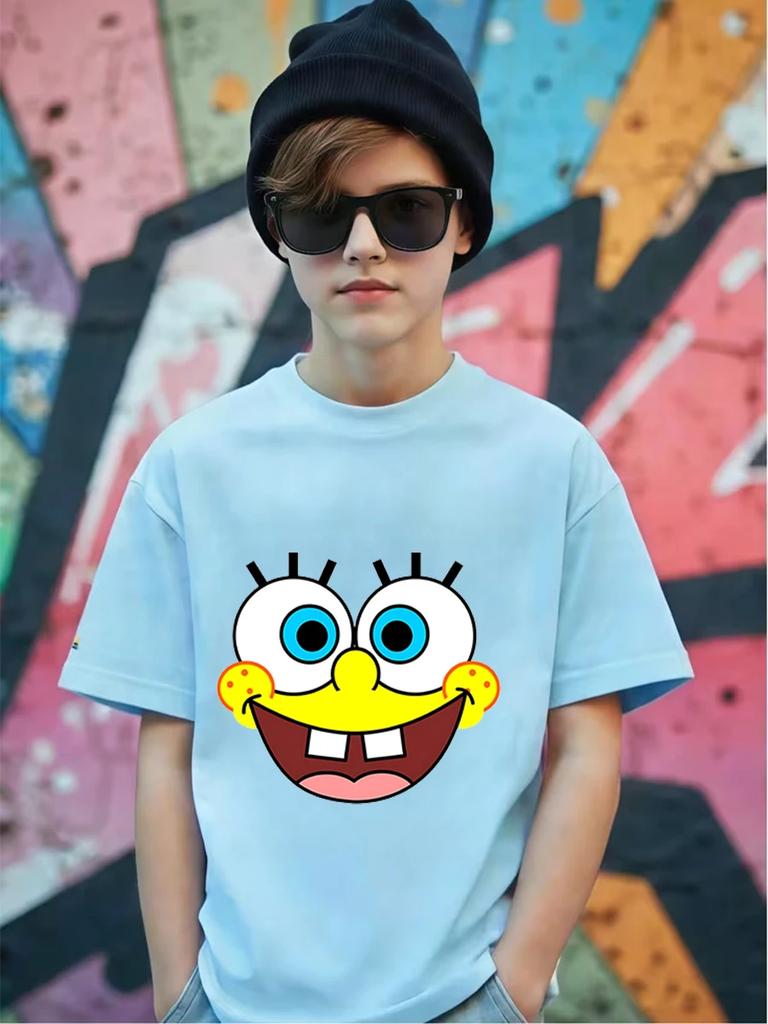 Mr Krabs SpongeBob Short Sleeve T Shirt Children Summer Cute Cartoon Crewneck Boys Girls Ages 3-14
