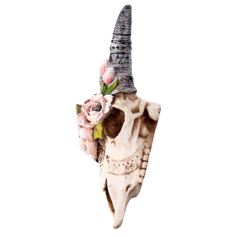 Wall Sculpture Simulation Flower Goat Skull Artwork Props 3D Animal Crafts Decor
